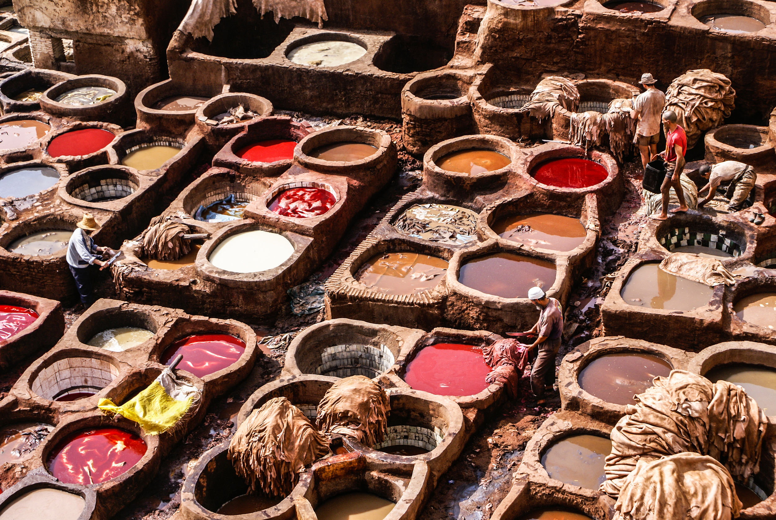 Tannery Leather Dyeing in Morocco